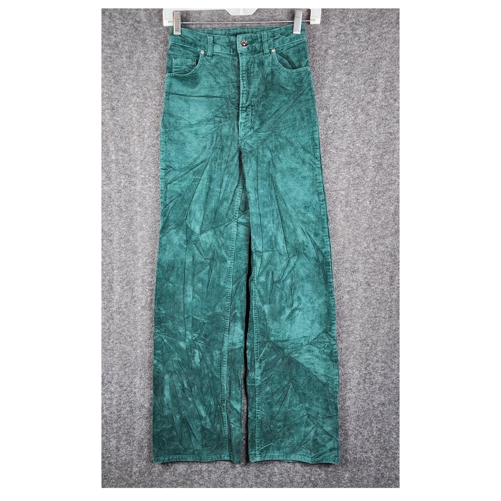 Divided H&M Corduroy Pants Womens 2 Emerald Green High Rise Wide Leg Trousers